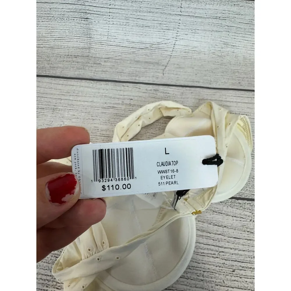 WeWoreWhat Women's Cream Eyelet Claudia Swim Top Size Large